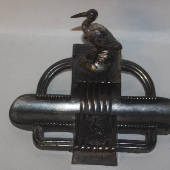 FRANCE INKWELL & Pen Rest Souvenir D'Alsage Stork Metal Unique - Picture 2 of 7